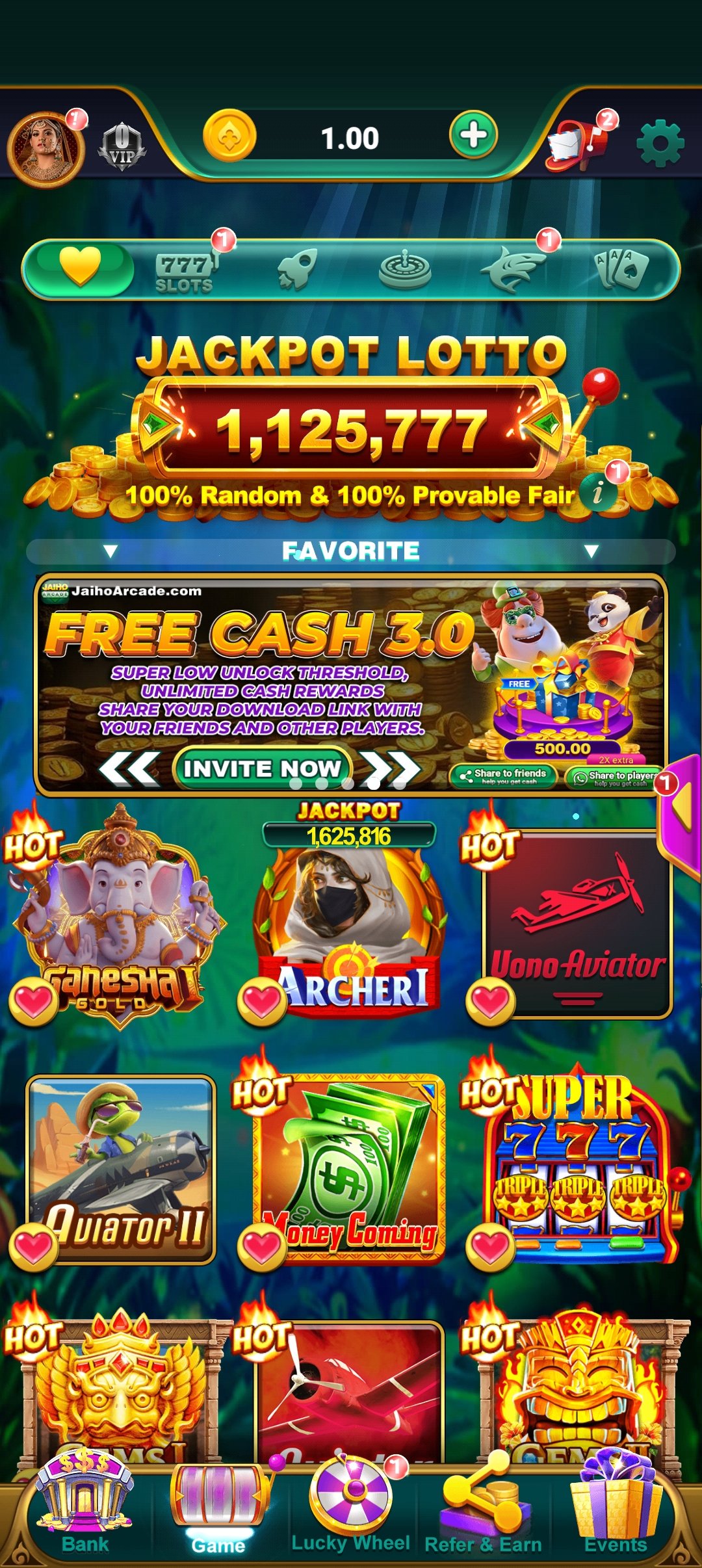 JaiHoArcade gaming platform interface